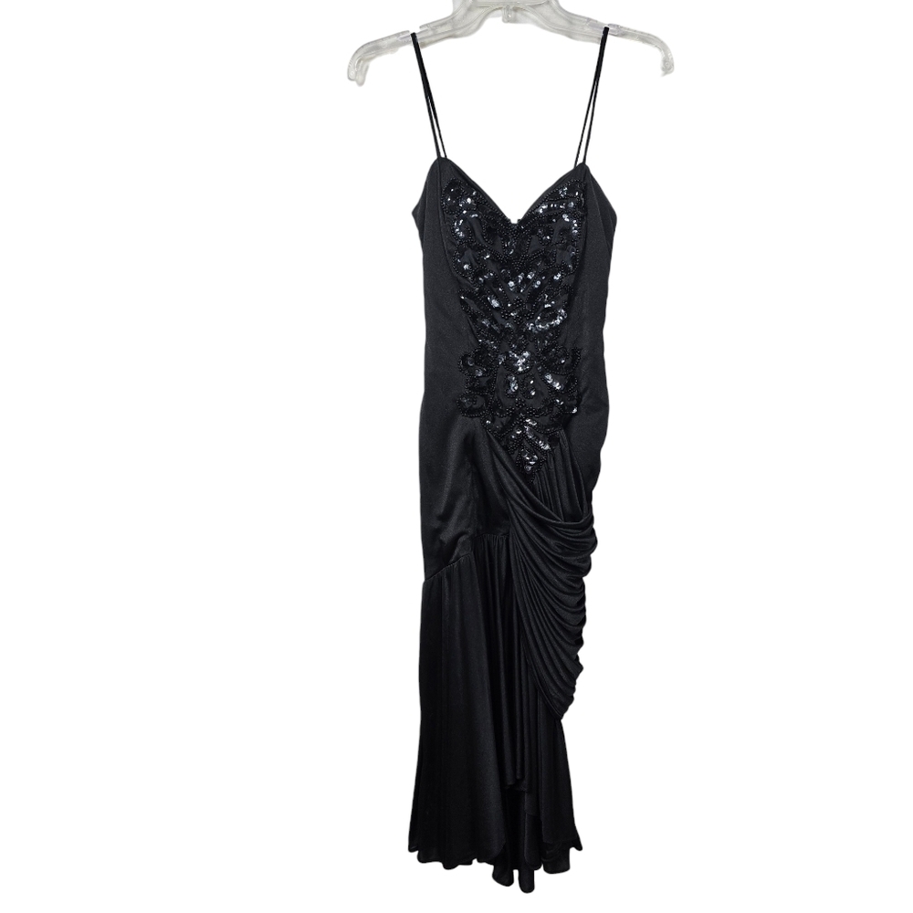 Night Moves Vintage Sequins Beaded V Neck Bodycon Dress 5/6